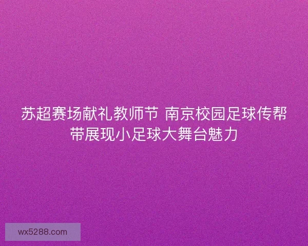 苏超赛场献礼教师节 南京校园足球传帮带展现小足球大舞台魅力